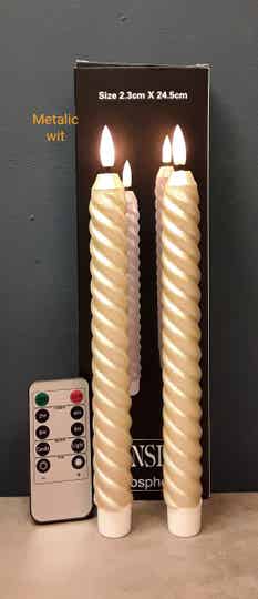 Led wax Dinner kaarsen  2.2 x 24.5 cm Wit Metallic Swirl