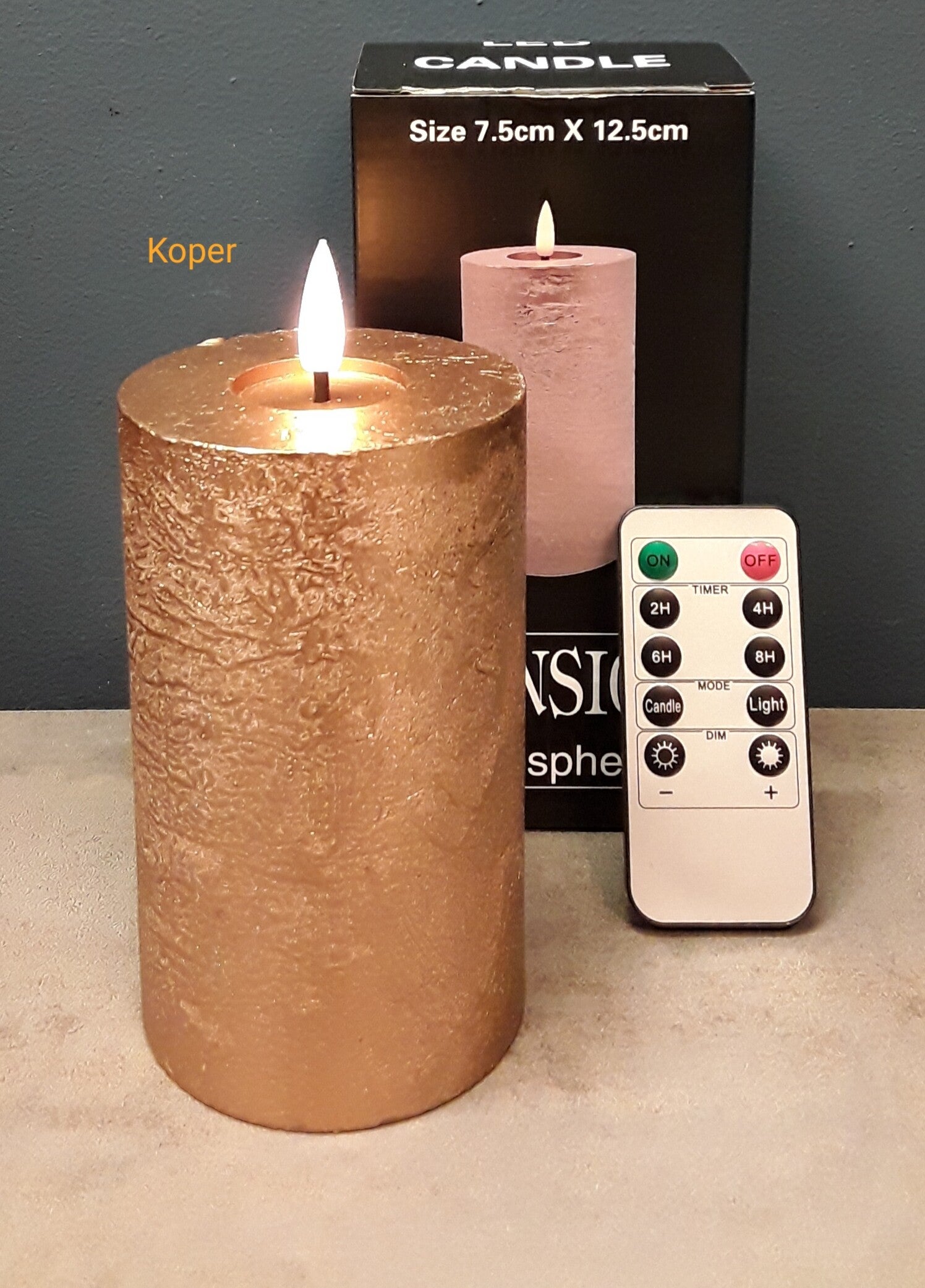 Led Stolp kaars 7,5 x 12,5 cm Koper