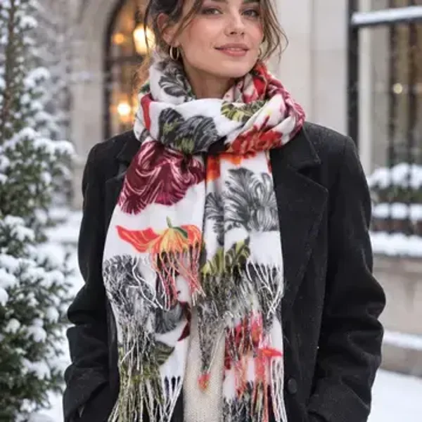 Dames Sjaal met bloemenprint design Wit