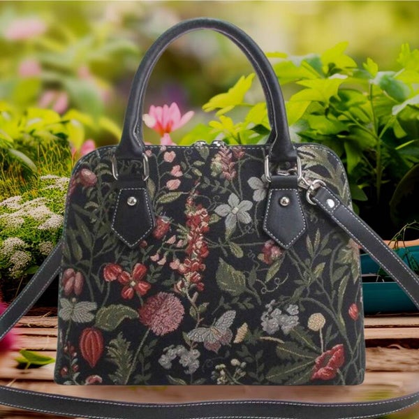 Morning Garden Black - Gobeling Schoudertas / Handtas zwart met bloemen