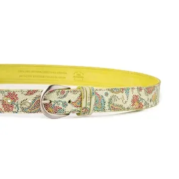 Kleurrijke leren dames ceintuur met bloemenprint Pistache