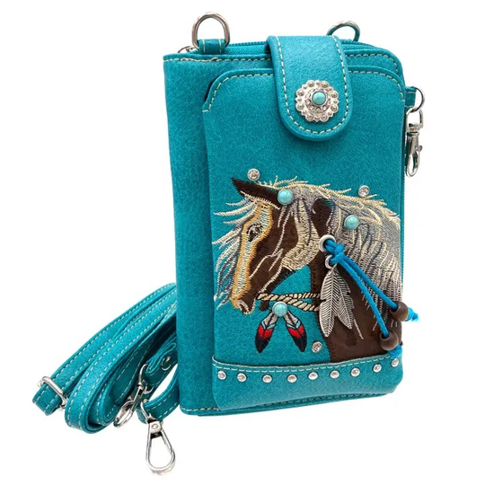 Horse Western Telefoontasje -Portemonnee Turquoise