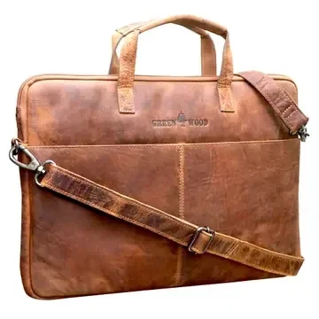 Greenwood  Leren Laptop schouderhoes II 14 inch Camel
