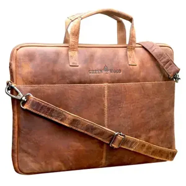Greenwood  Leren Laptop schouderhoes II 14 inch Camel