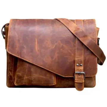 Greenwood Leren Laptop Schoudertas 14 Inch Camel
