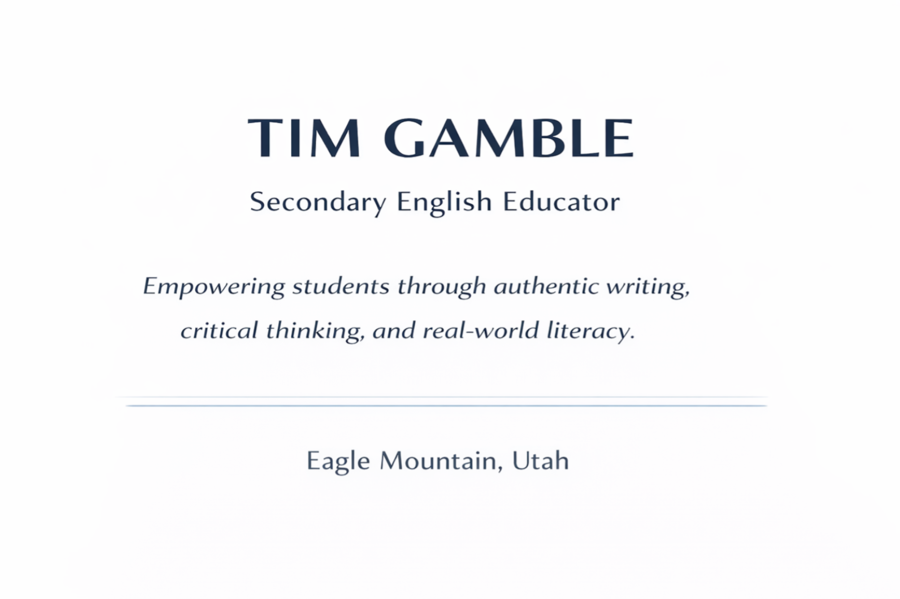 Tim Gamble Mission Statement