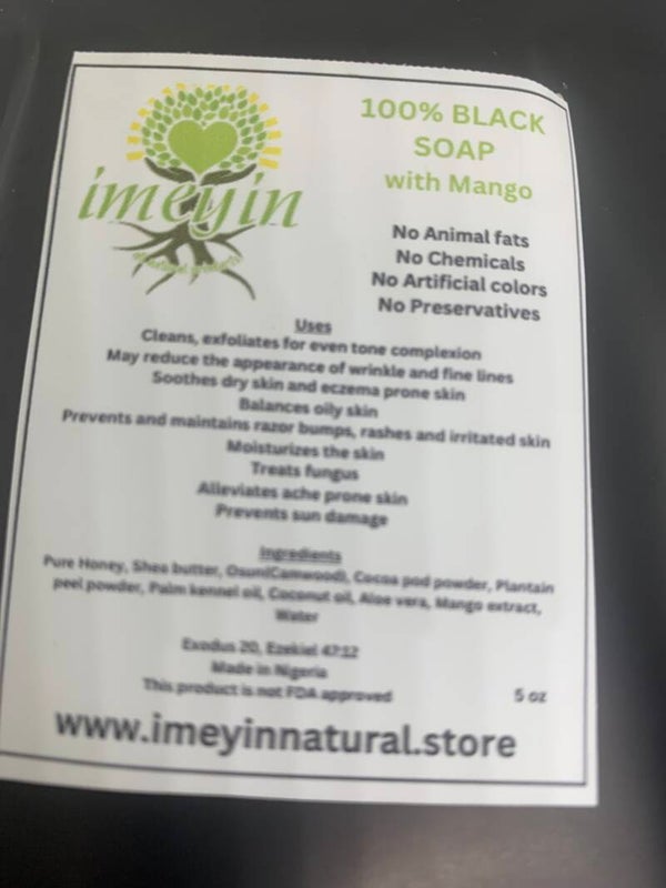 100% AFRICAN BLACK SOAP WITH MANGO