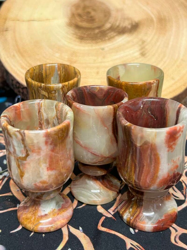 Green Onyx Egg Cups/Mini Goblets