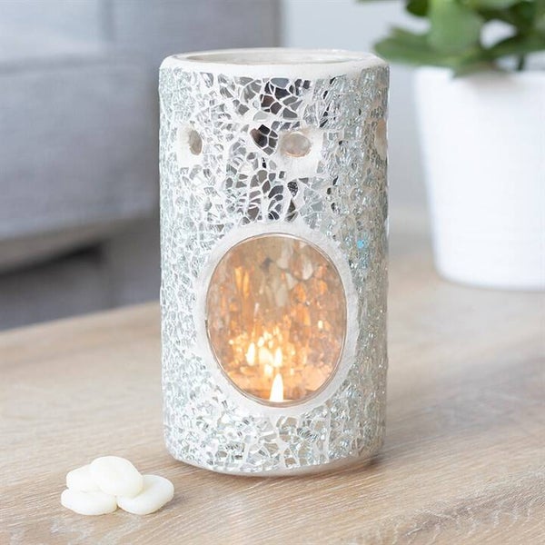 Silver crackle pillar oil burner