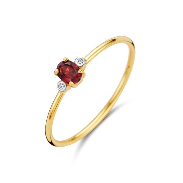 Gouden ring met granaat 0.23ct en diamant 0.006ct