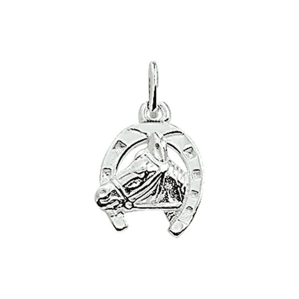 Zilveren hanger paardenkop in hoefijzer