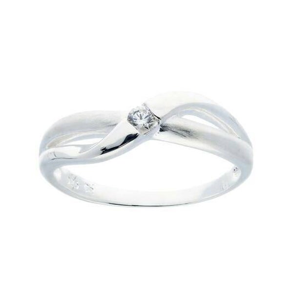Zilveren gekruisde ring met zirconia