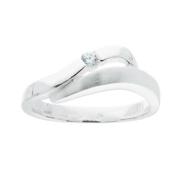 Zilveren omhoog golvende ring met zirconia