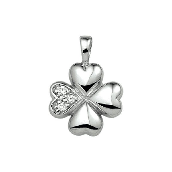 Zilveren hanger bolle klaver met zirconia's