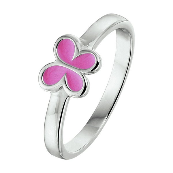 Zilveren ring simpele roze vlinder