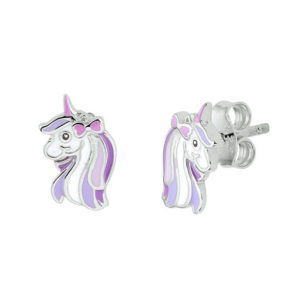 Zilveren oorknoppen paarse eenhoorns
