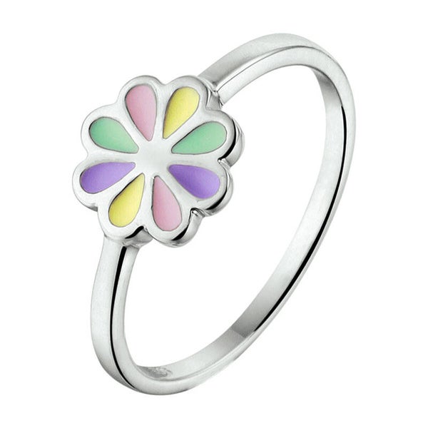 Zilveren ring pastel bloem
