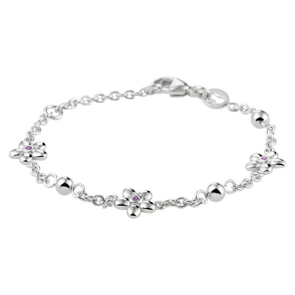 Zilveren armband bloemetjes met roze zirconia