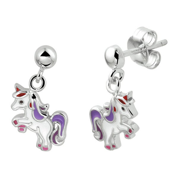 Zilveren oorknoppen steigerende eenhoorns