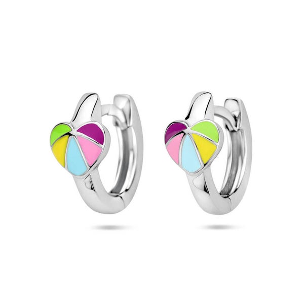 Zilveren oorringen gekleurde hartjes