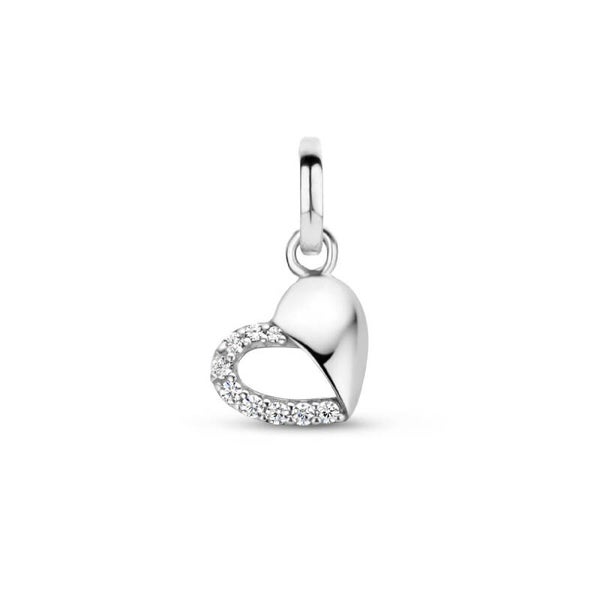Zilveren hanger half om half hartje met zirconia's