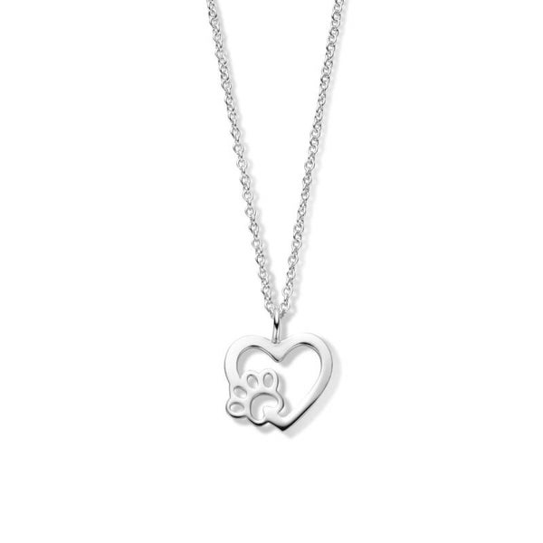 Zilveren ketting met hartje en hondenpoot