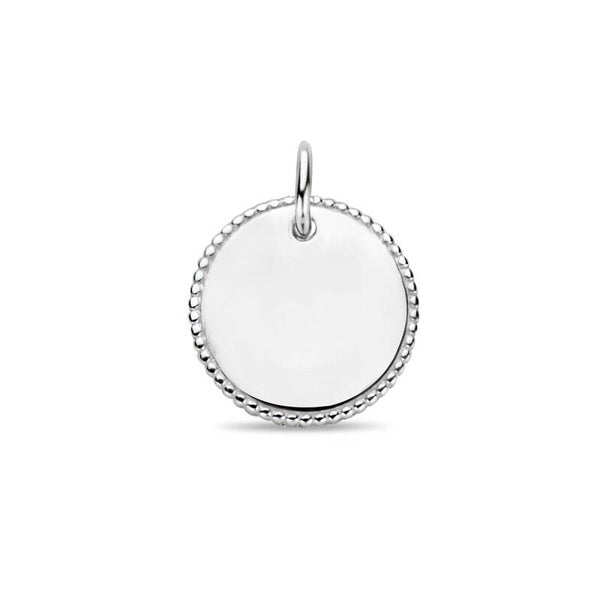 Zilveren graveerhanger rond ribbel rand