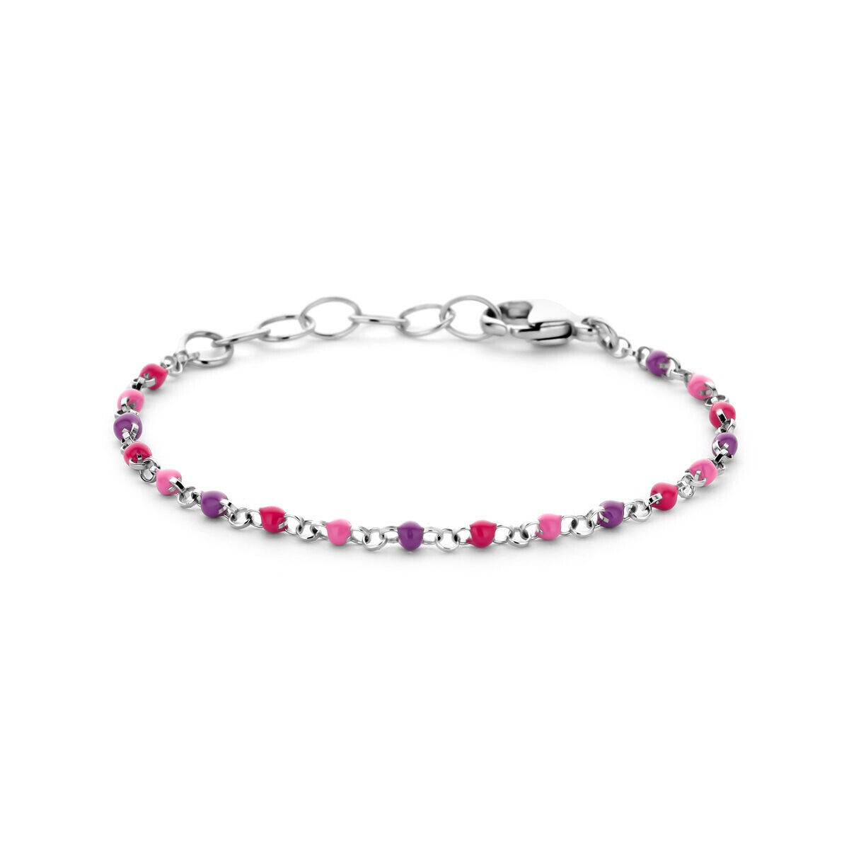 Zilveren kleurrijke armband roze/paars