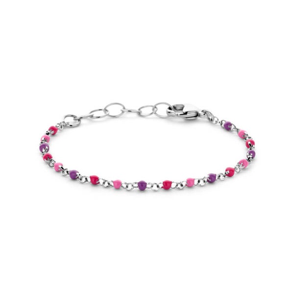 Zilveren kleurrijke armband roze/paars