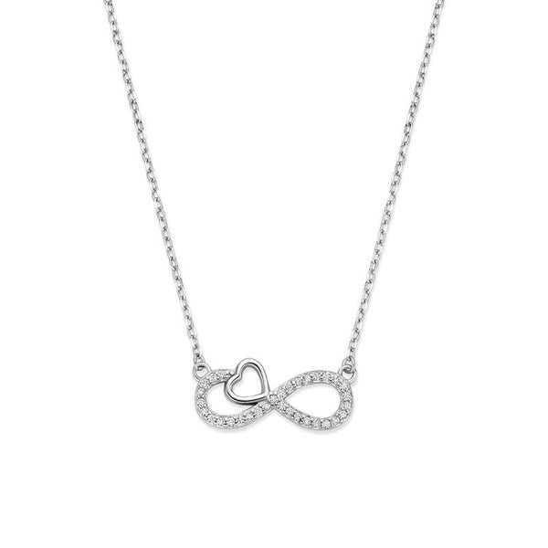 Zilveren ketting infinity met hartje en zirconia's