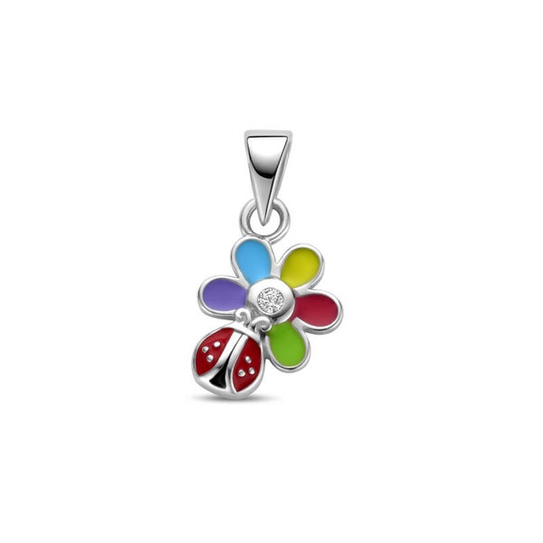 Zilveren hanger bloem lieveheersbeestje met zirconia