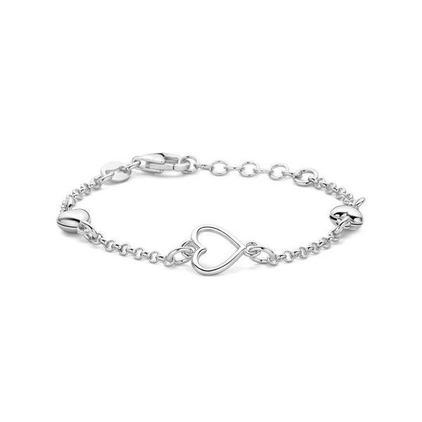 Zilveren armband open hartje met hartjes