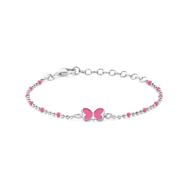 Zilveren armband roze vlinder