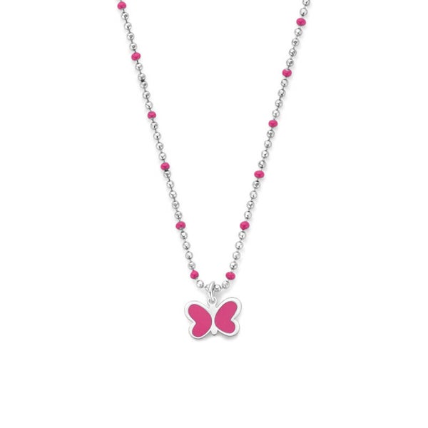 Zilveren ketting roze vlinder