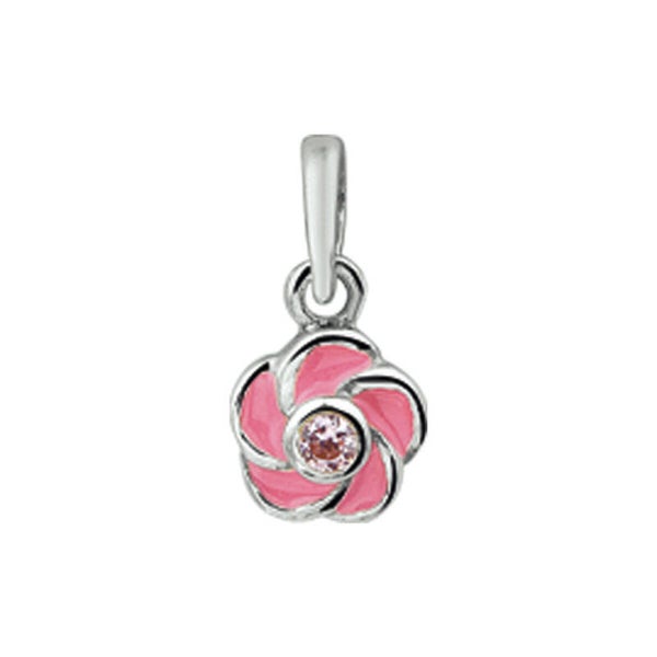 Zilveren hanger roze bloem met zirconia