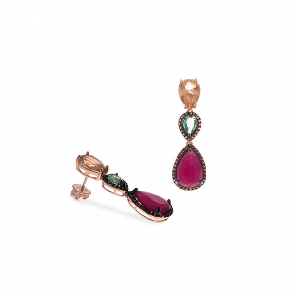 Vergulde oorhangers met tri-color kleurstenen