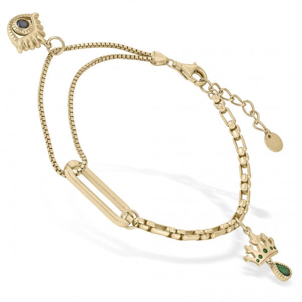 Vergulde dubbele armband met oog en kroon