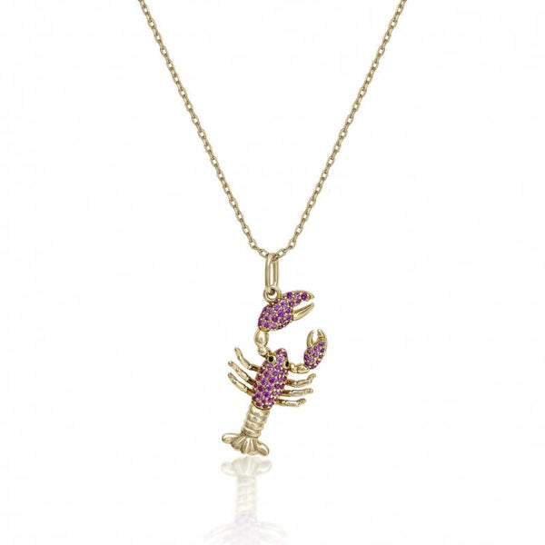 Vergulde ketting kreeft met gekleurde zirconia