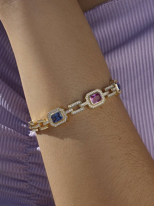 Zilver vergulde armband met zirconia's en kleur stenen