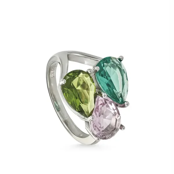Ring met 3 kleruen stenen