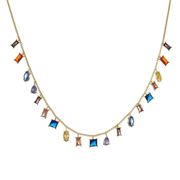 Verguld collier met diverse gekleurde stenen