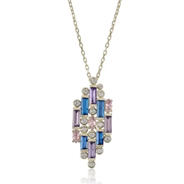 Verguld collier met kleurrijke tinten stenen