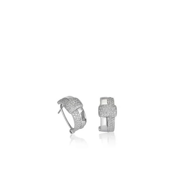 Oorknoppen zilver met dubbel rail met zirconia's