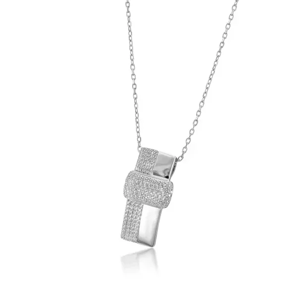 Glanzend zilver hanger met dubbele rail met zirconia's