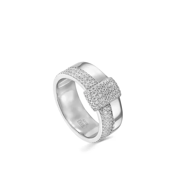 Zilveren ring met dubbele rail zirconia's