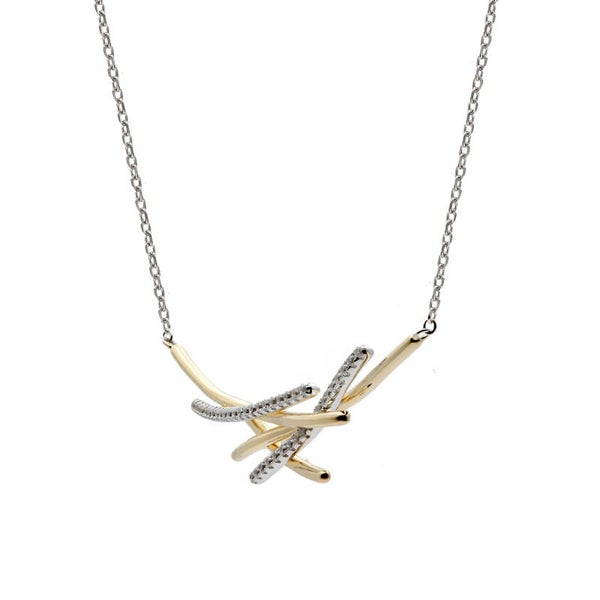 Zilveren bicolor ketting speelse lijnen hanger met zirconia's