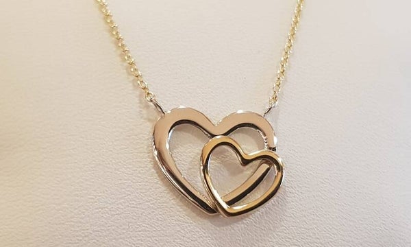 Gouden ketting dubbel hart bi-color