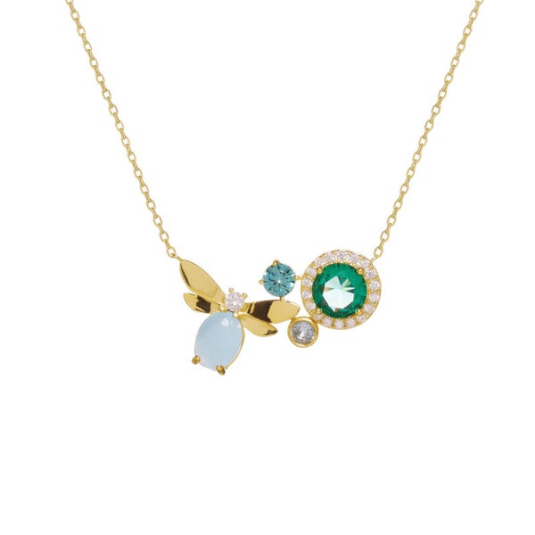 Vergulde ketting beetle met koele kleurstenen