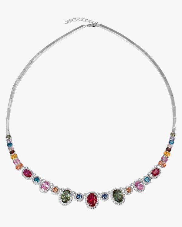 Zilveren collier Vintage met kleurstenen