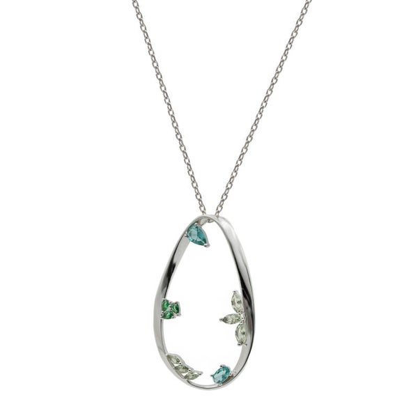 Zilveren ketting met grote hanger en groen gekleurde stenen